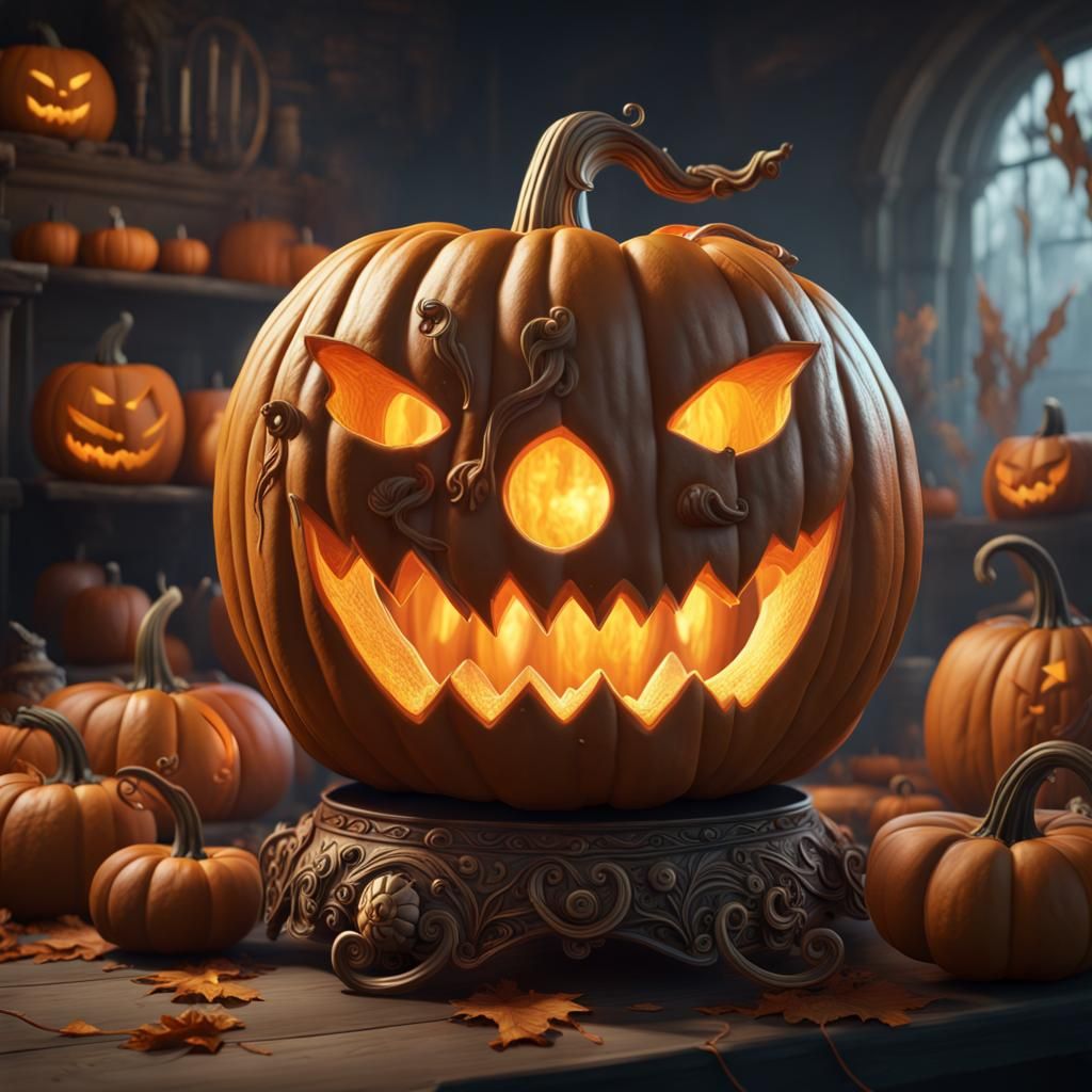 Intricate Pumpkin Carving Machine in Detailed Matte Painting