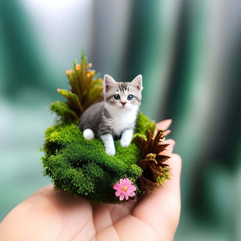 Miniature Forest Scene with Kitten