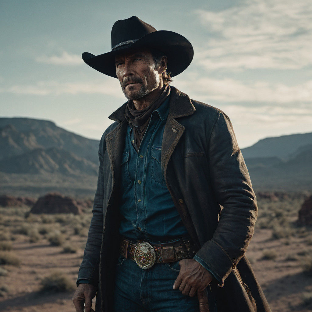 Rugged Cowboy in a Cinematic Film Still