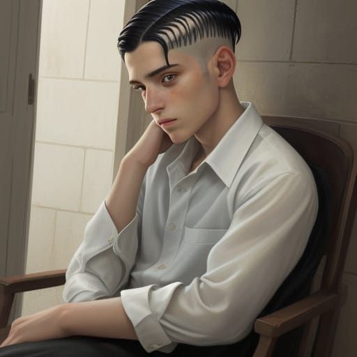 Young Hasidic Boy in Mikveh Entrance