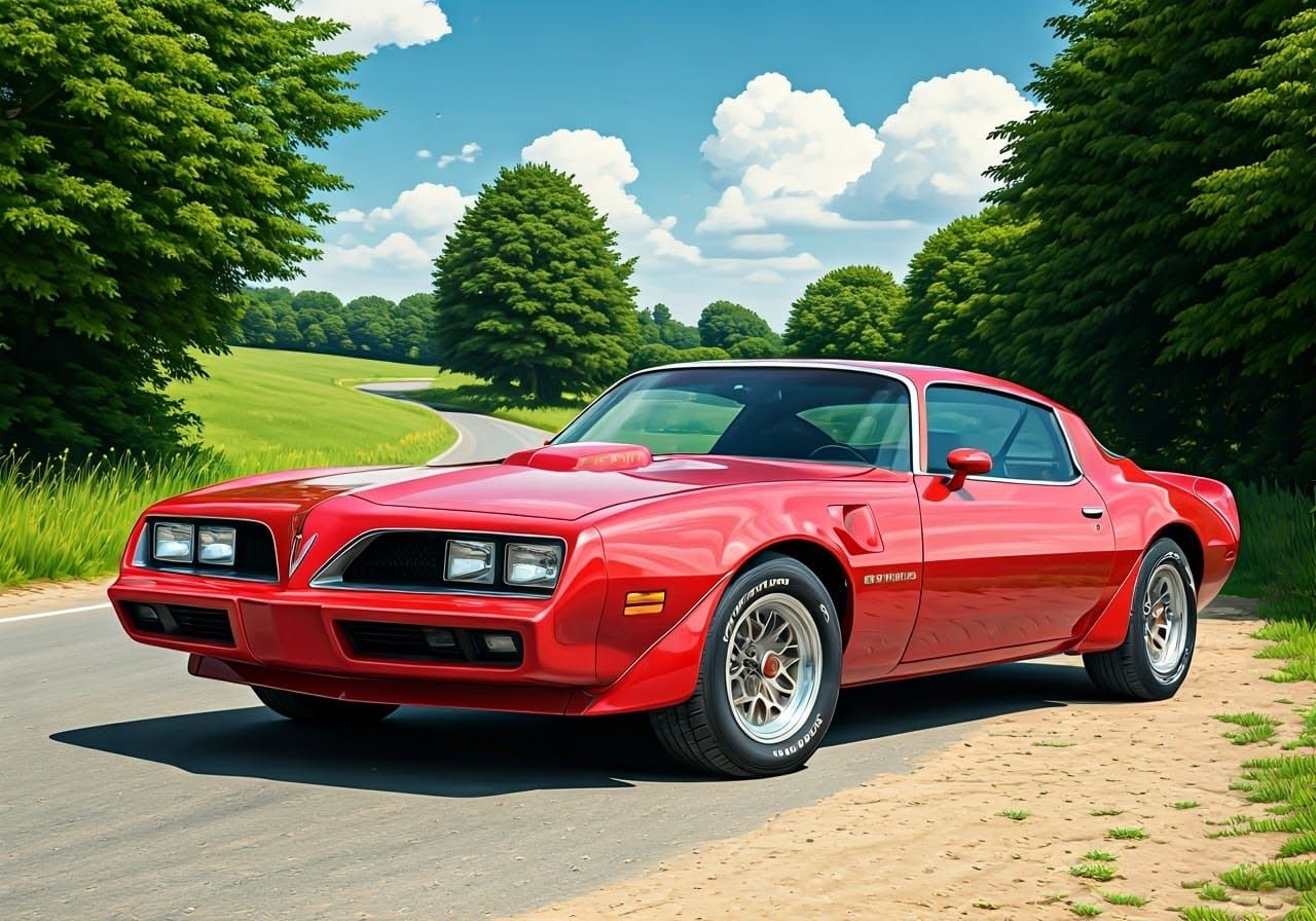 Red Pontiac Firebird Trans Am in Anime Style