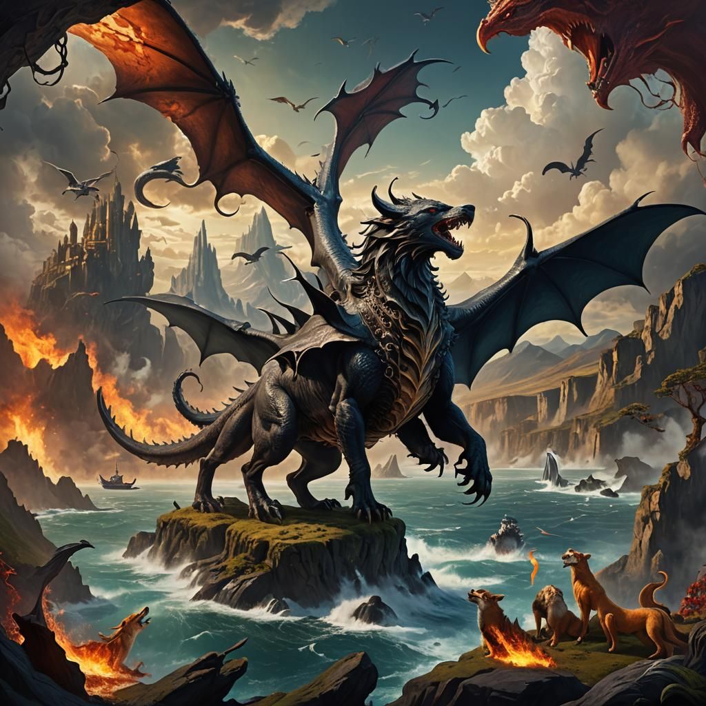 Detailed Chimera with Dragon, Octopus, Wolf Features