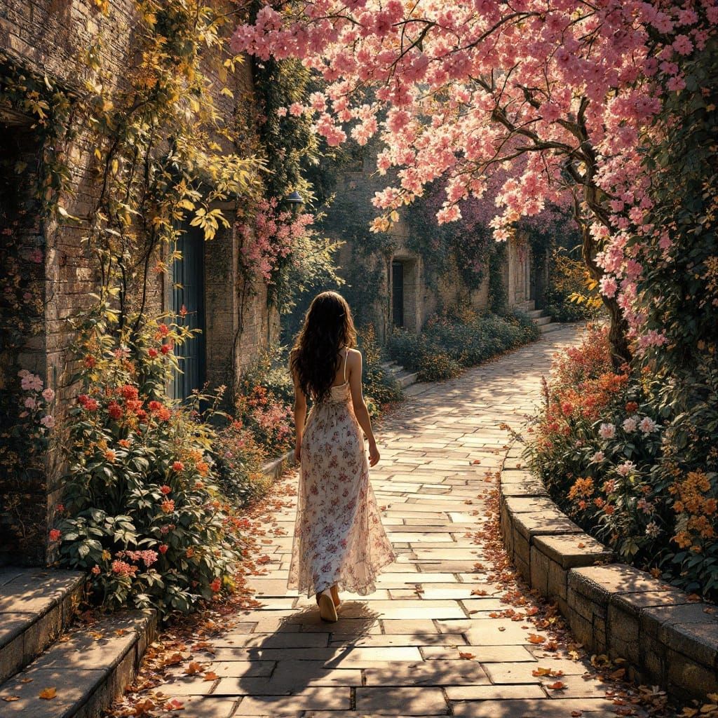 Golden Japanese-Style Art with Floral Elements