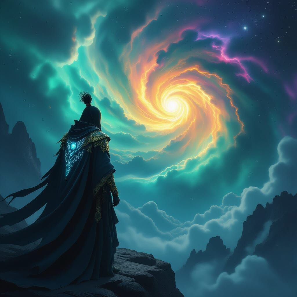 Tengu Warrior Facing Cosmic Supernova in Hyper-Realistic Sty...