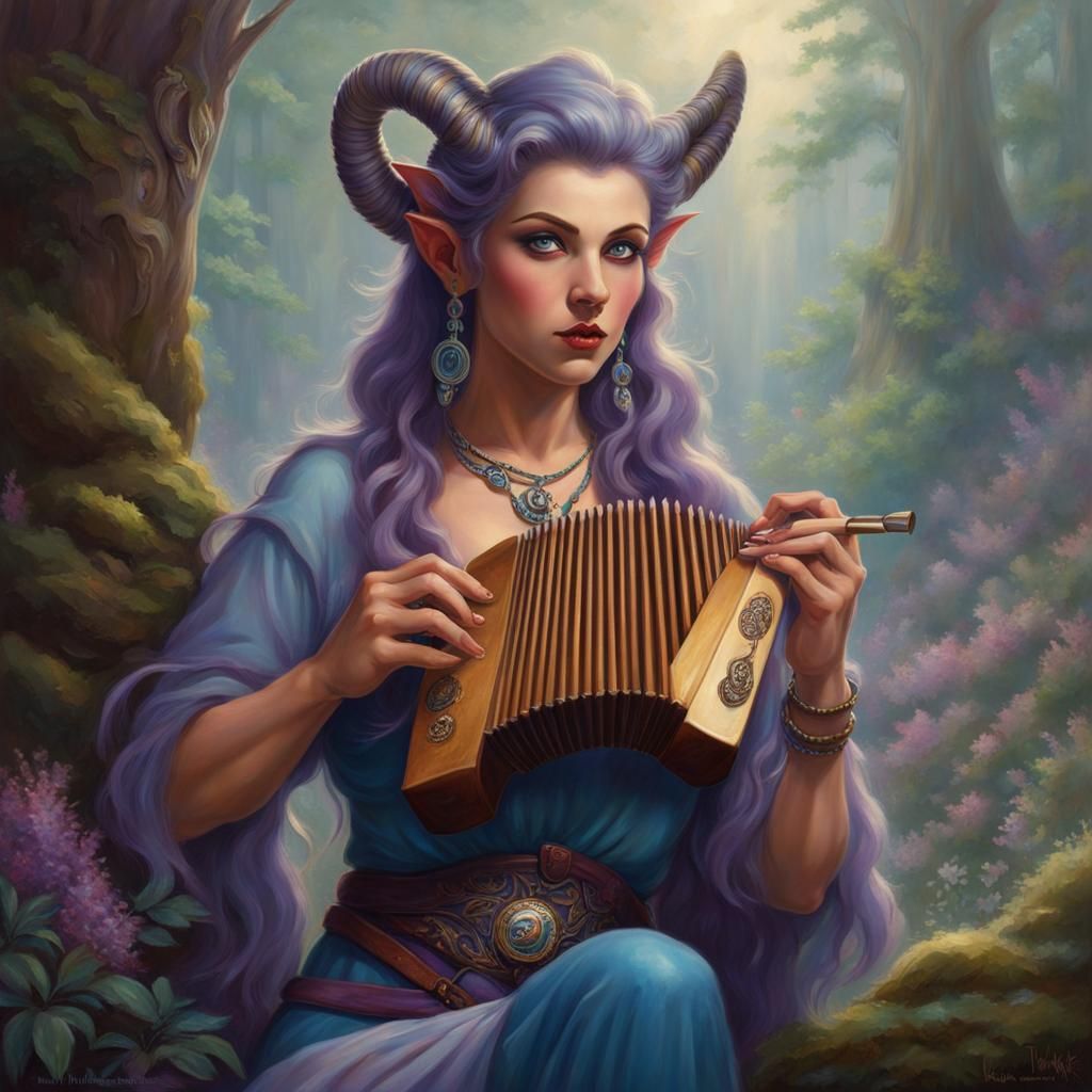 Female Satyr Playing Pan Flute in Fantasy Style