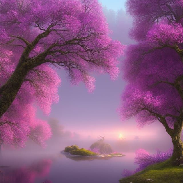 Cherry Blossoms Bloom in Surreal Meadow