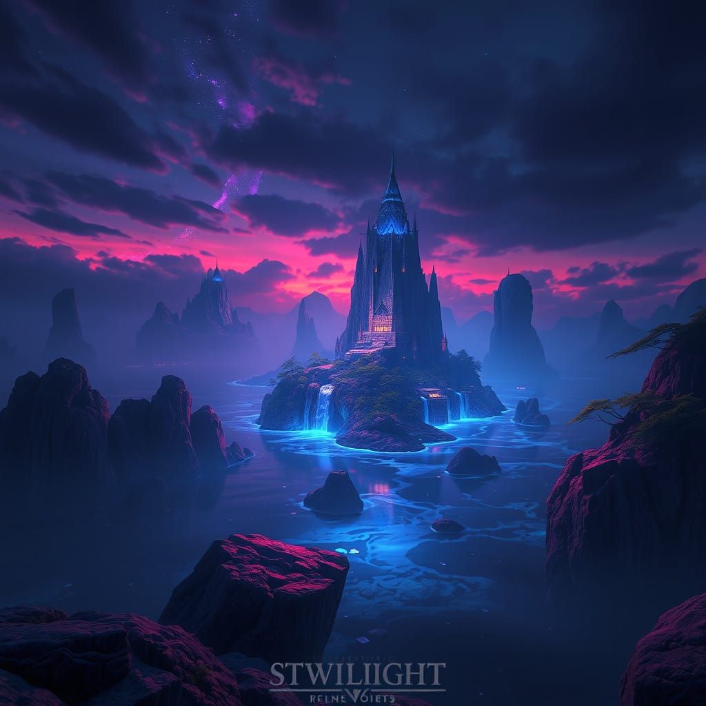 Surreal Sapphire Isle at Dusk