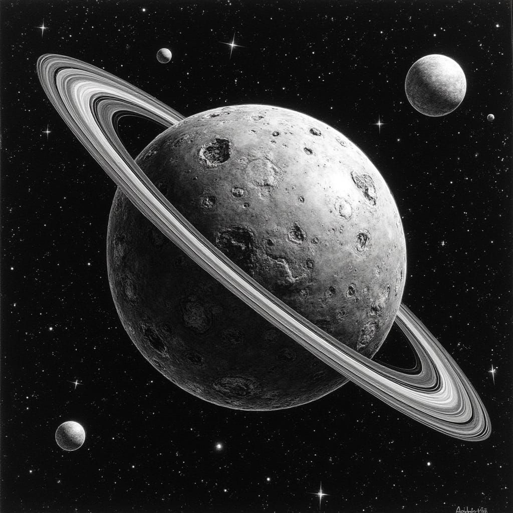 Asteroid Belt: Scientific Illustration in Black and White