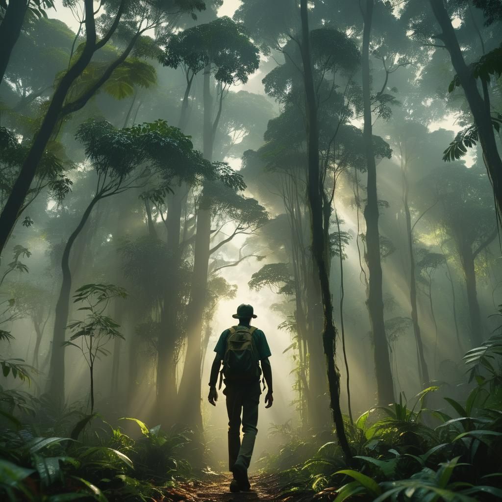 Indigenous Person Walks Through Dense Rainforest