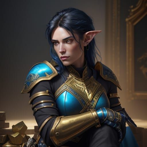 Ethereal Elf Warrior in Vibrant Monochrome