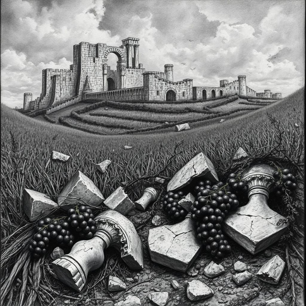 Decaying City Reclaimed by Nature in Dramatic Charcoal