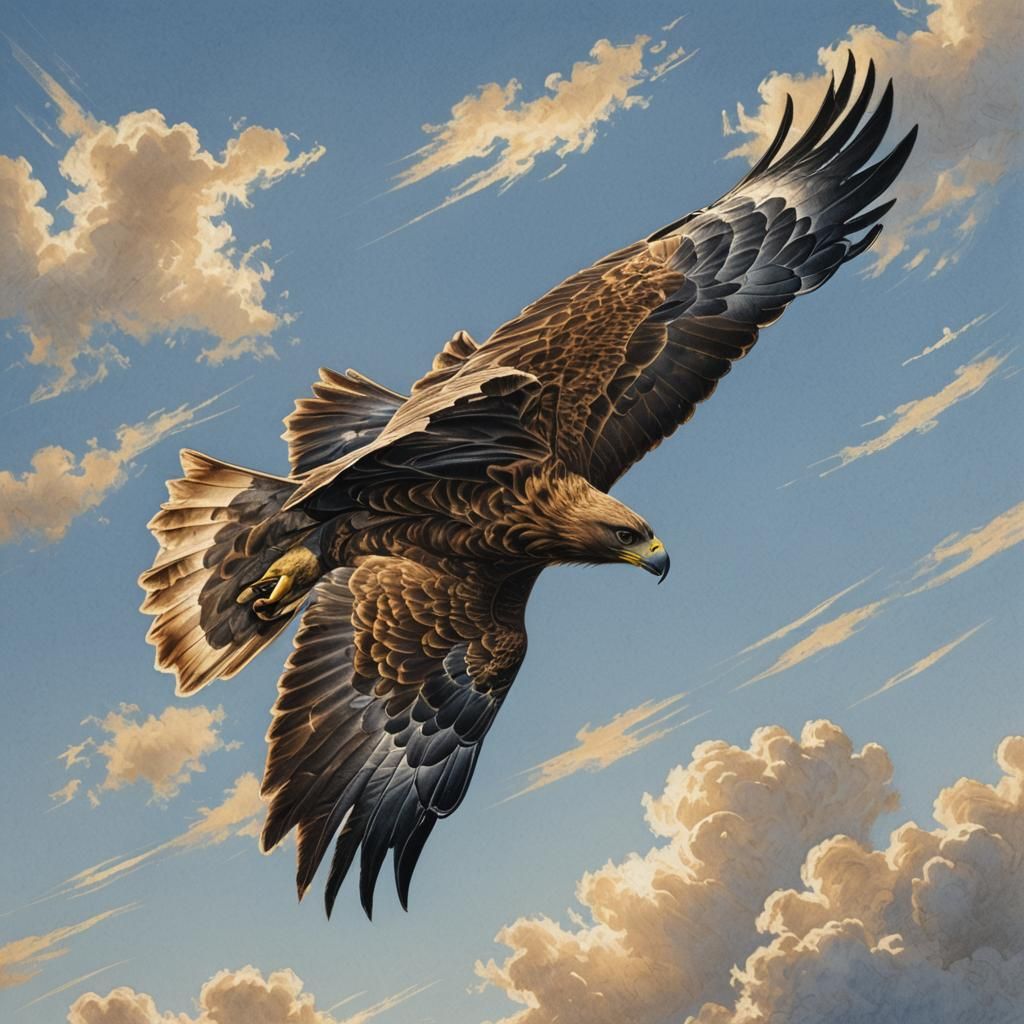 Golden Eagle Pencil Sketch in Tadanori Style