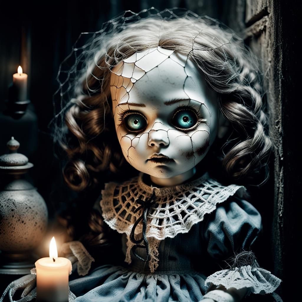 Haunting Doll Portrait in Gothic Horror Style