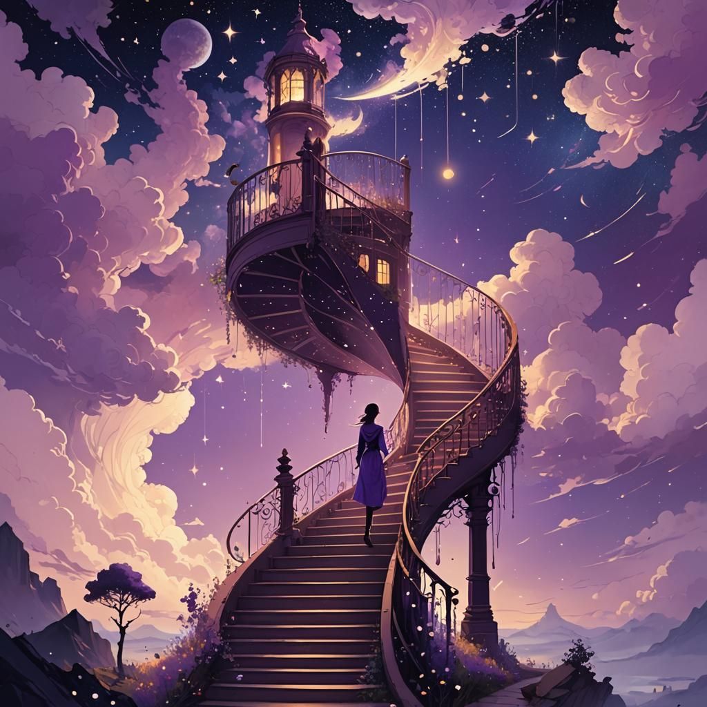 Dreamscape Staircase to the Stars: Digital Illustration