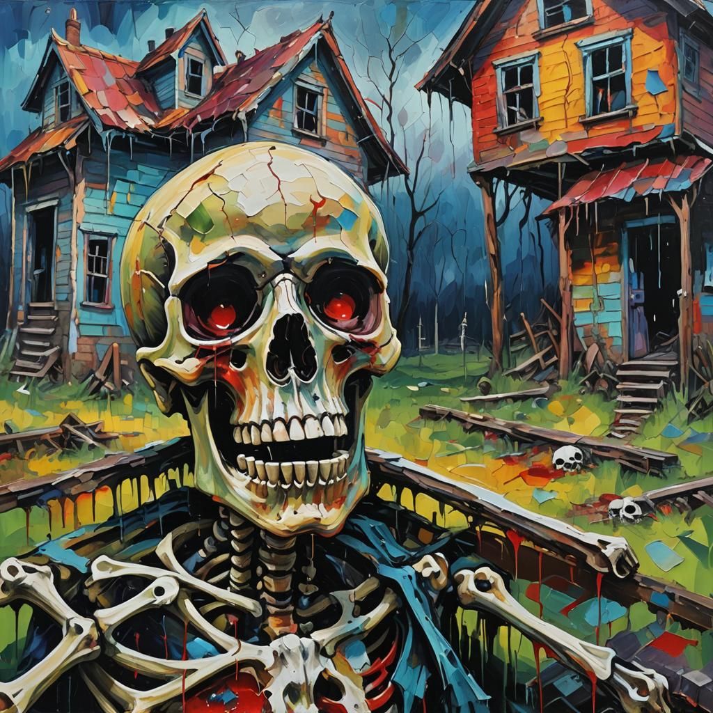 Haunted Skeleton in Expressionist Impasto Painting