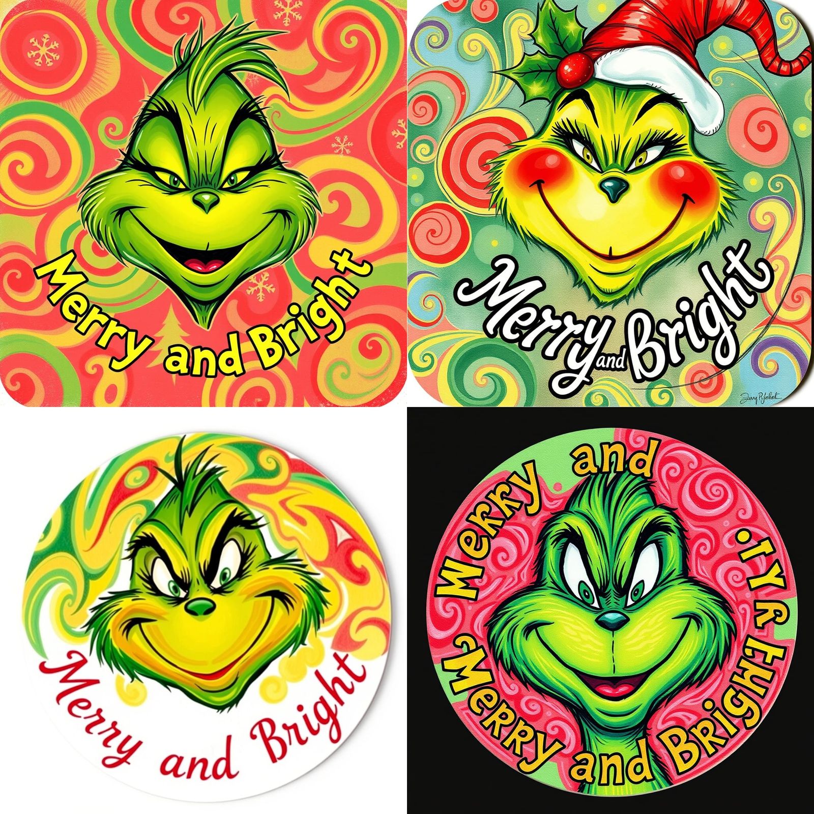 Joyful Grinch Coaster Design in Gouache Style