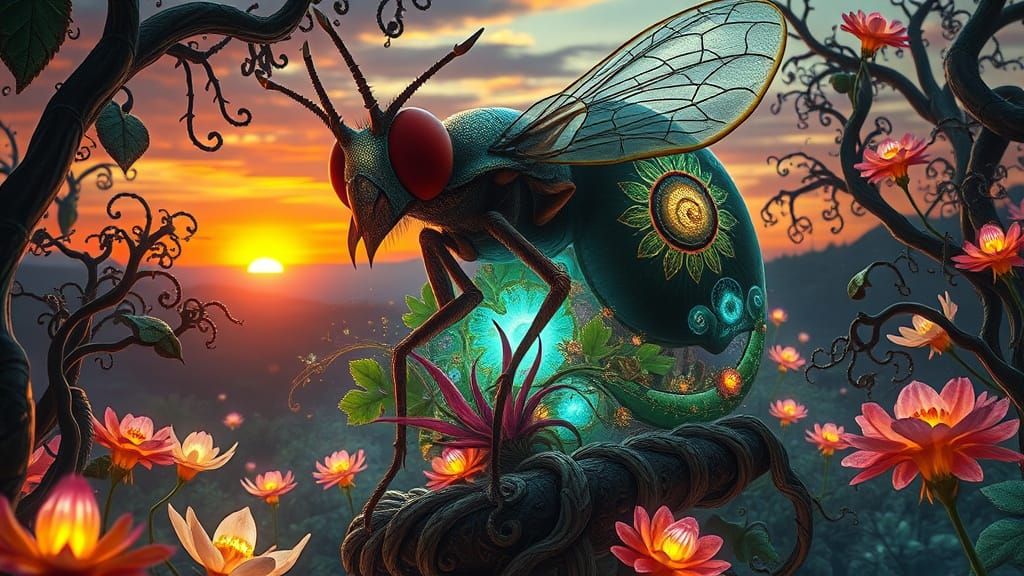 Dreamlike Fantasy Art of a Hybrid Creature in a Labyrinth of...