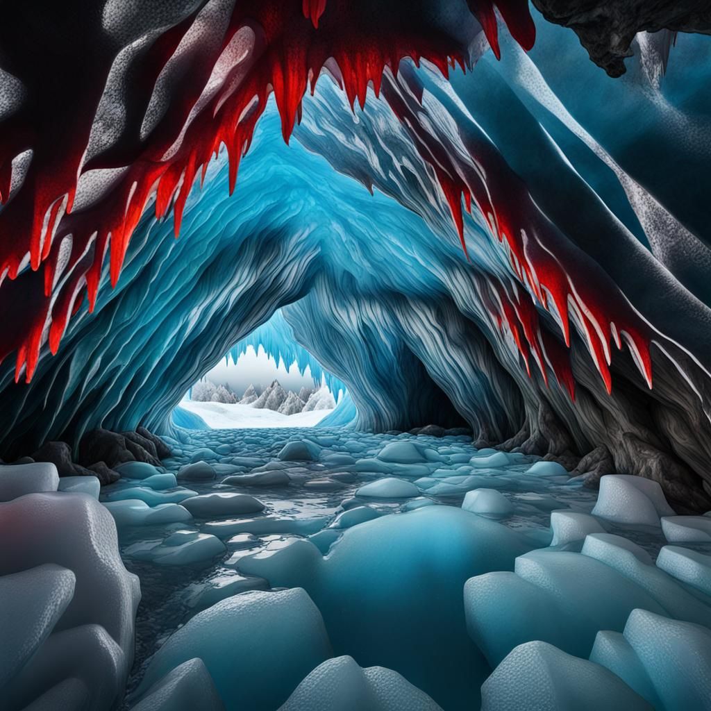 Dramatic Ice Cave Interior at Mendenhall Glacier