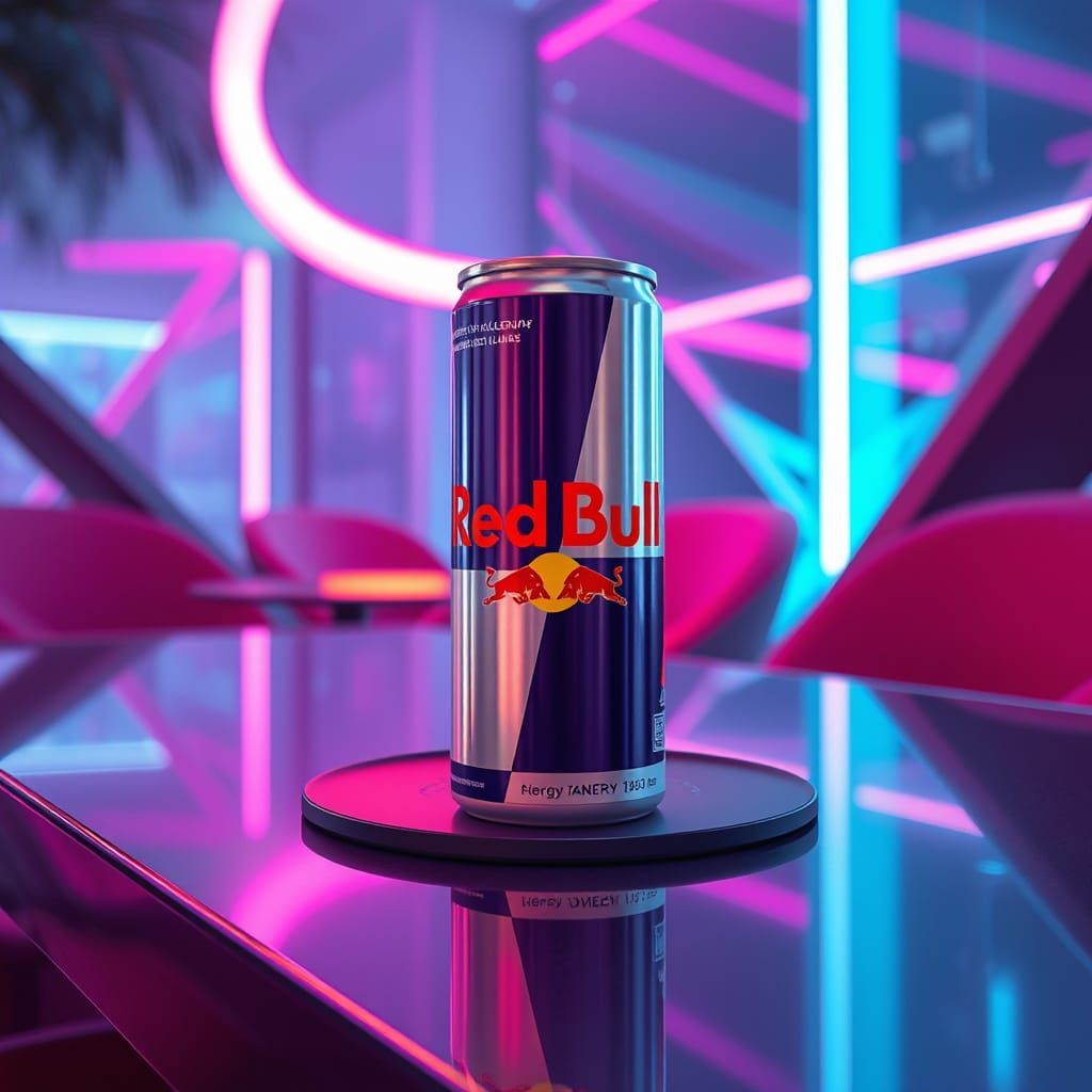 Red Bull Can in Futuristic Digital Art Style