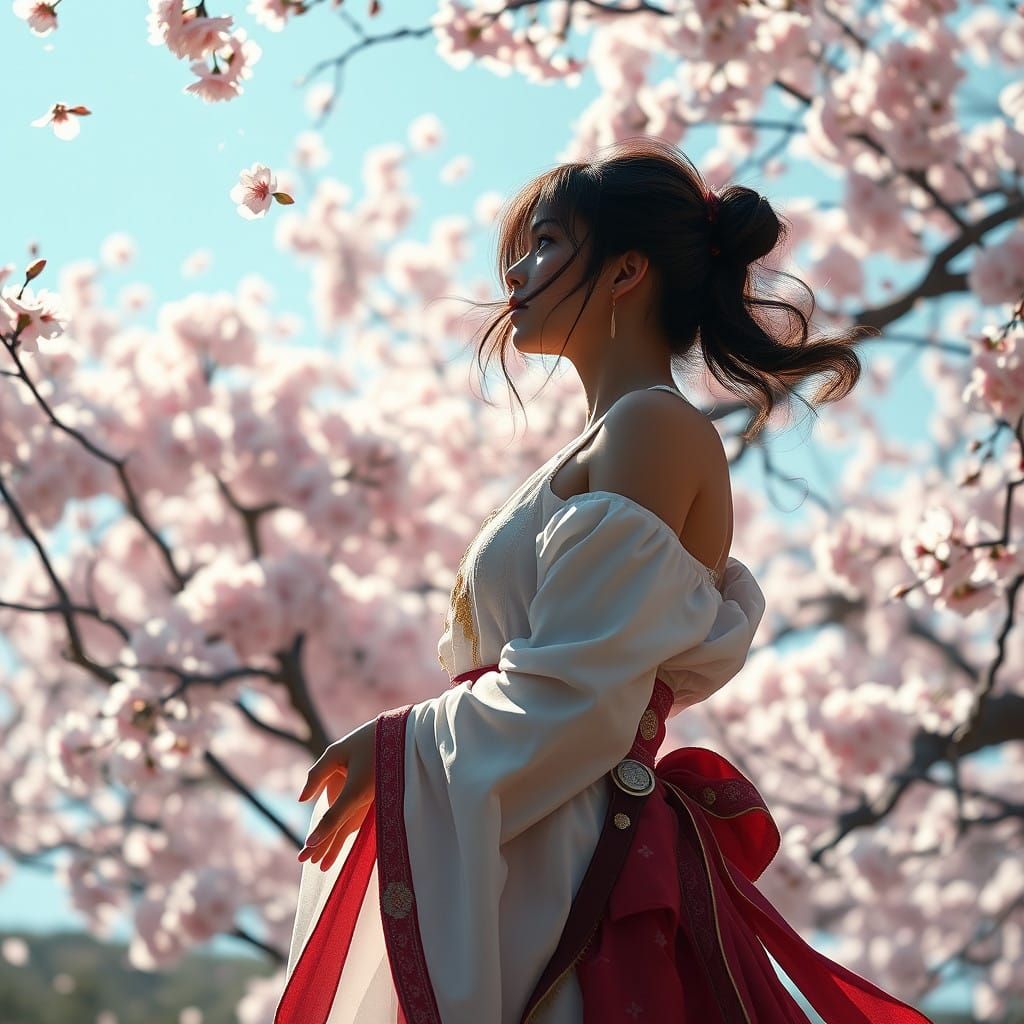 Surreal Cherry Blossom Scene in Fantastical Style