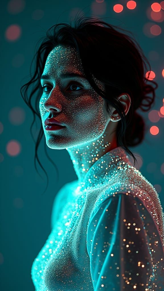 Pixel Woman: A Mesmerizing Holographic Illustration