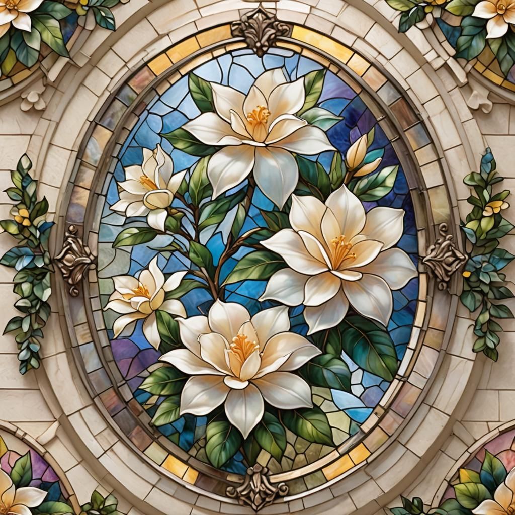 Gardenia in Stained Glass, Ethereal Fantasy Art
