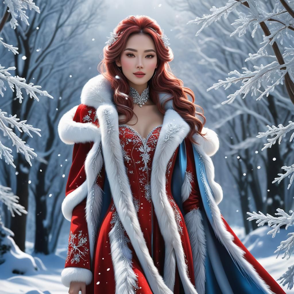Winter Woman with White Stag in 3D Render