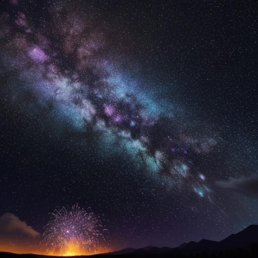 Explosive Fireworks Display Under a Starry Night Sky