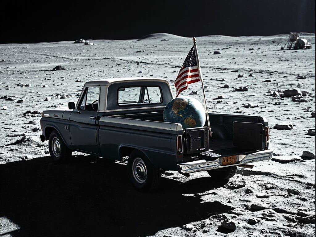 Apollo 11 Moon Landing: Flag Planting in Stark Sunlight