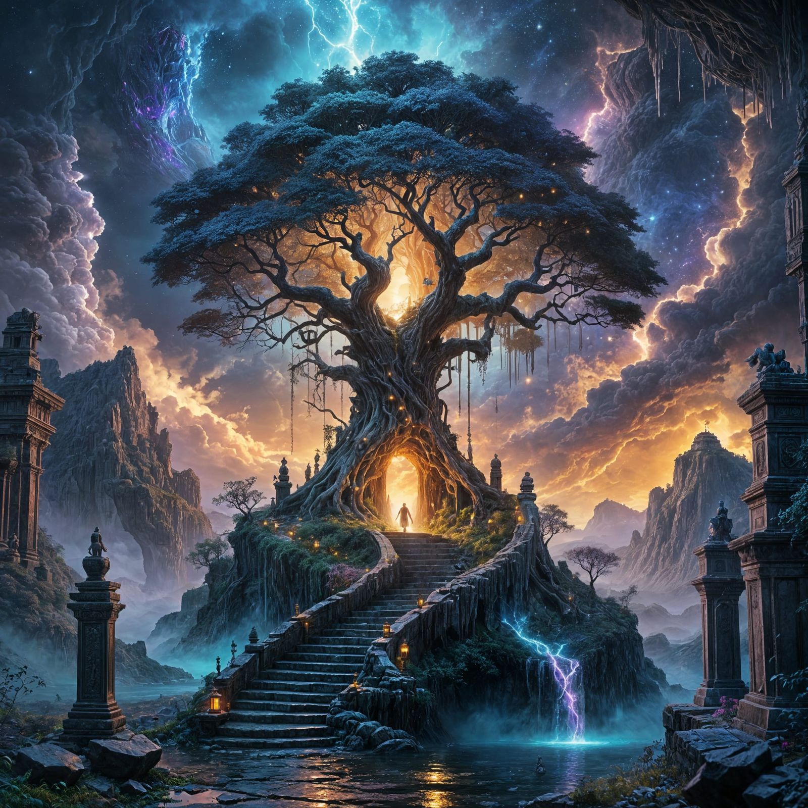 Crystalline Tree on Floating Island: Mythic Dreamscape