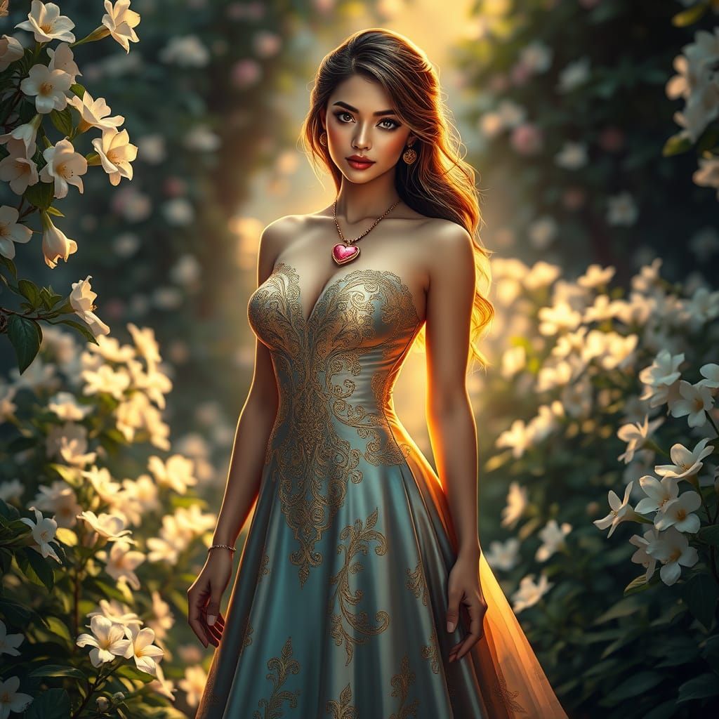 Ethereal Goddess in Vibrant Garden, Rendered in Fantastical ...