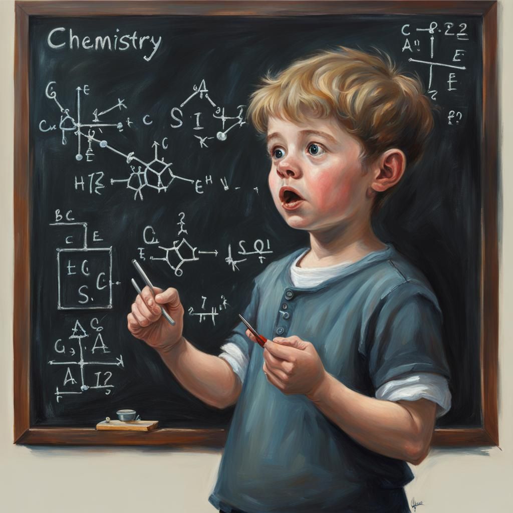 Child Prodigy Explains Chemistry, Oil Painting