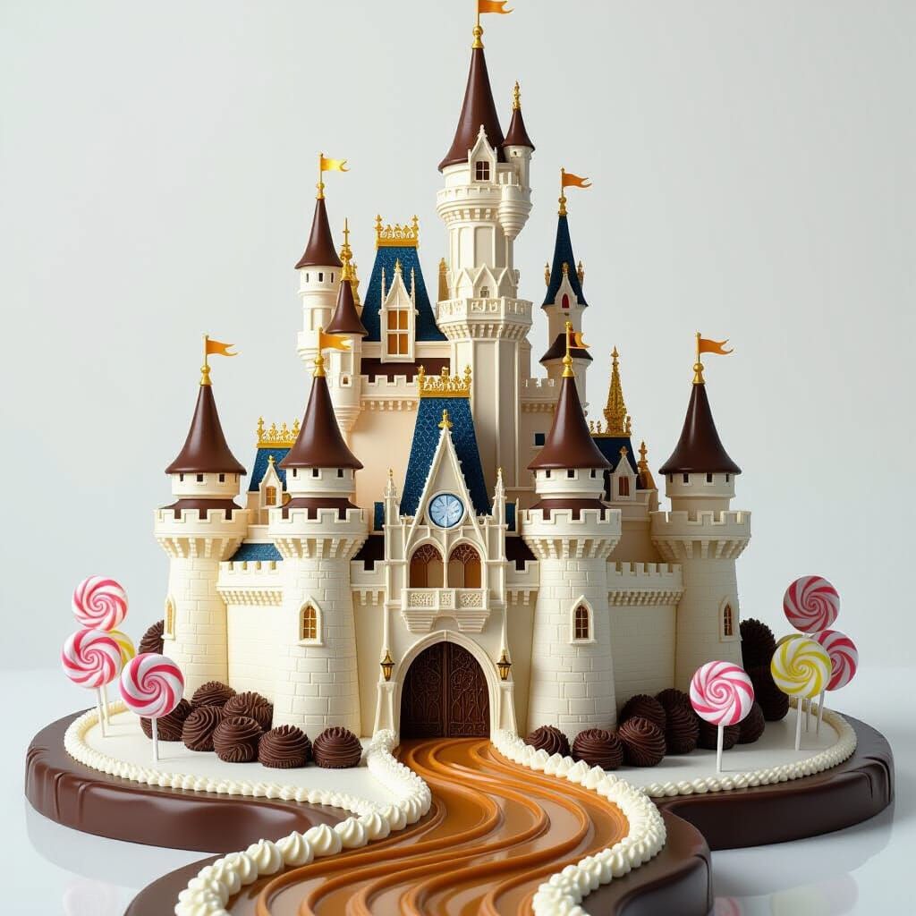 Chocolate Castle with Caramel River and Lollipop Trees
