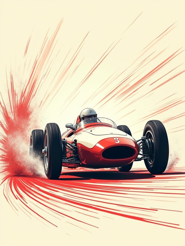 Speeding Vintage Racer Car at the Finish Line