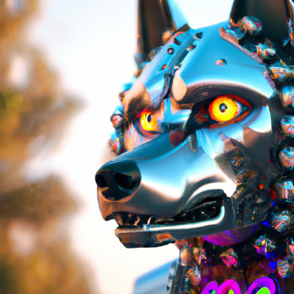 Futuristic Cyborg Wolf in Cosmic Digital Painting