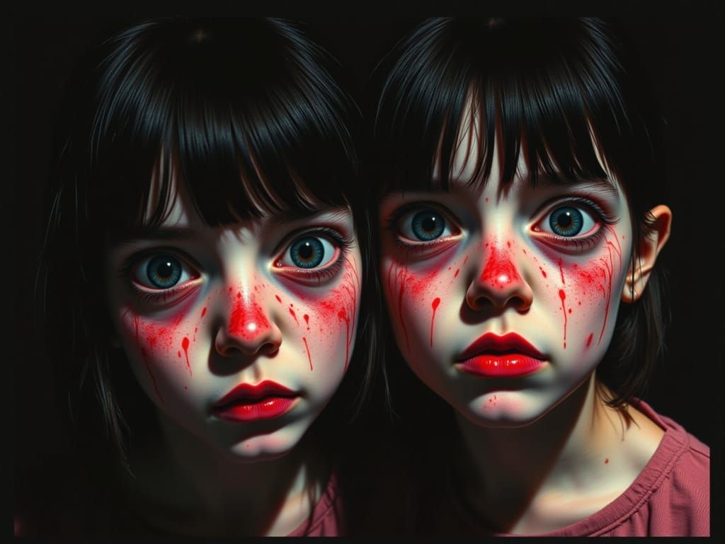 Glitched Horror: Pale Children in Analog Art Style
