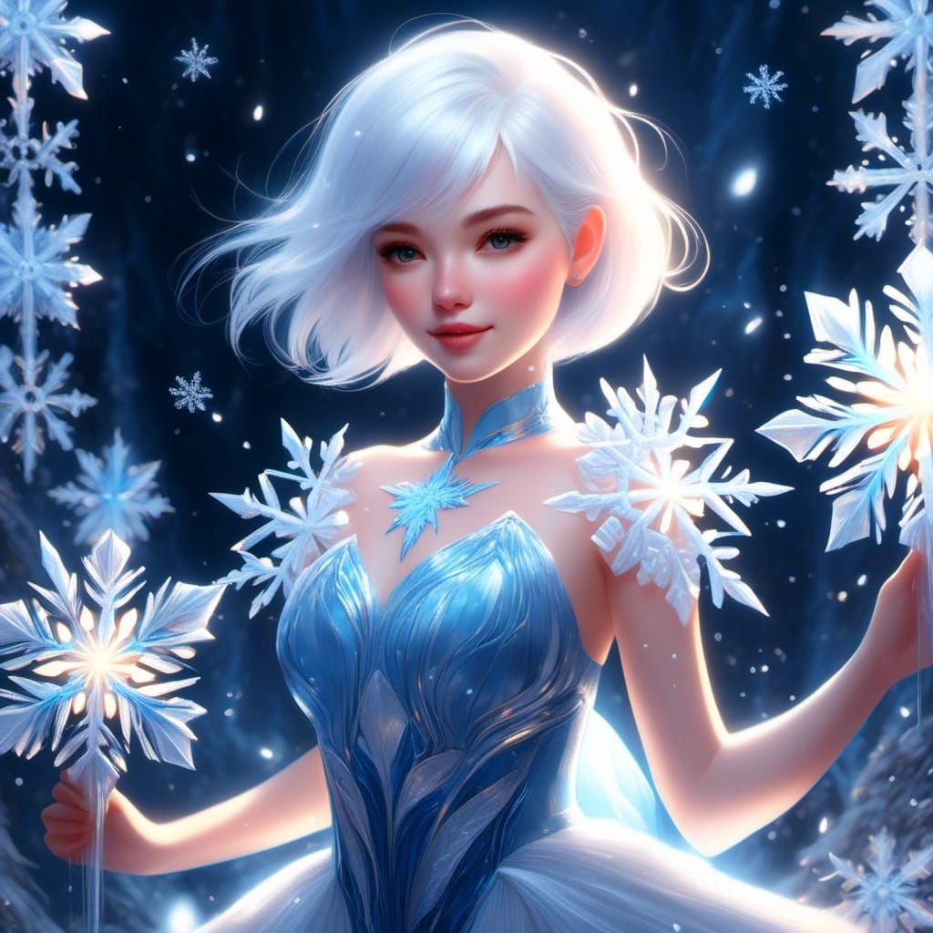 Ethereal Snow Queen with Magical Flowers