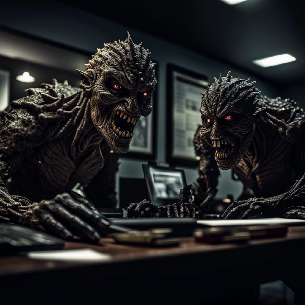Horror Movie Monsters Working in an Office