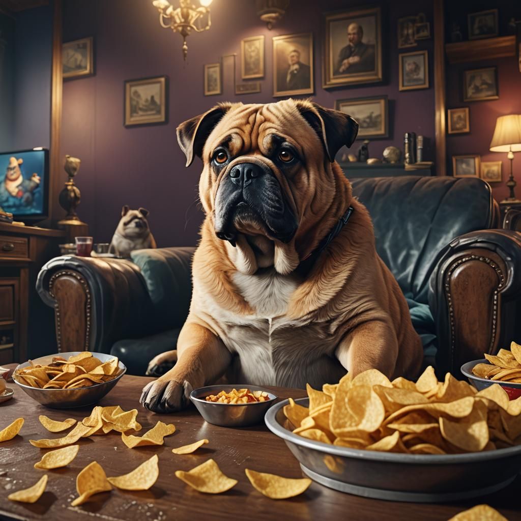 Fat Dog's TV Snack: Detailed Matte Painting