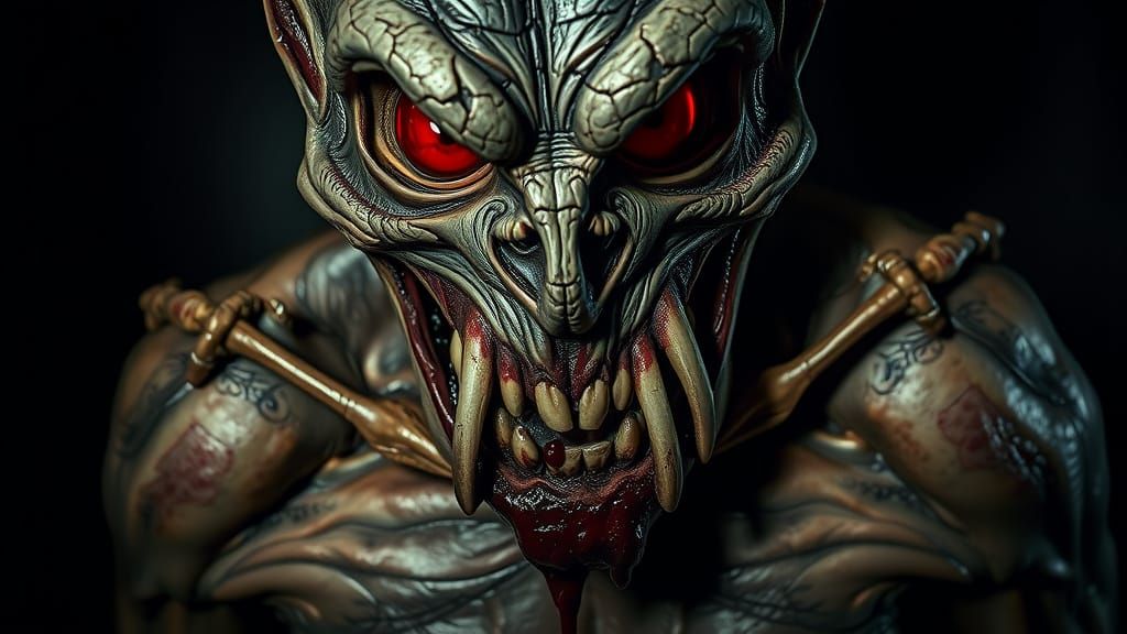 Grotesque, Twisted Creature in Ultrarealistic Close-Up