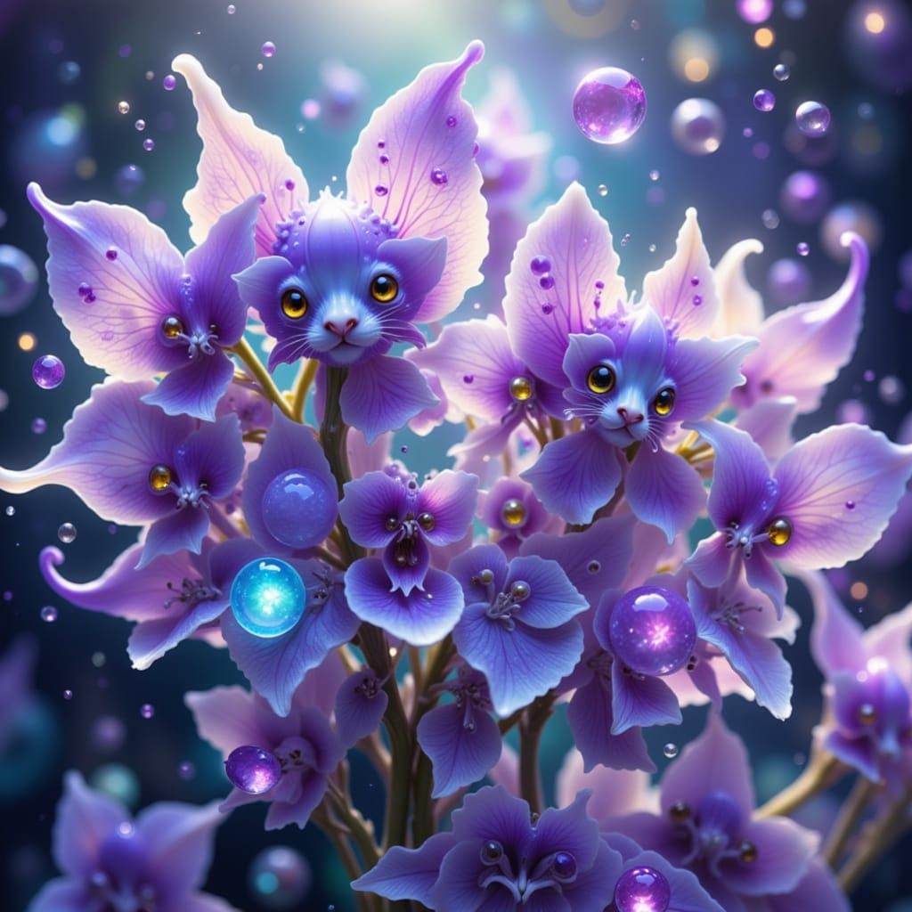 Fantasy Cat Face Flowers Macro View