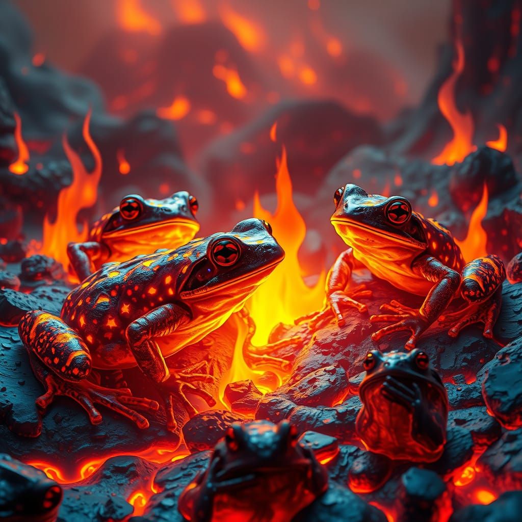 Molten Frogs in a Volcanic Dreamscape