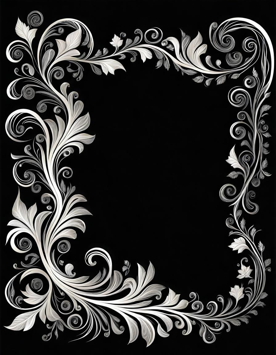 Elegant Floral Frame in Linocut Style