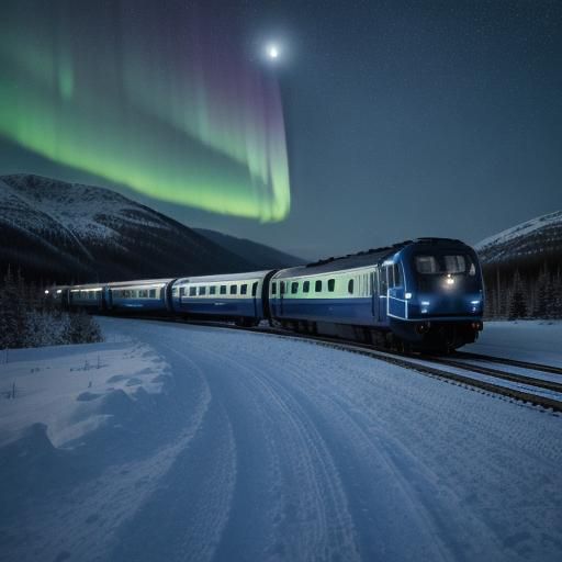 Norwegian Train Under Northern Lights as Thaulow Painting