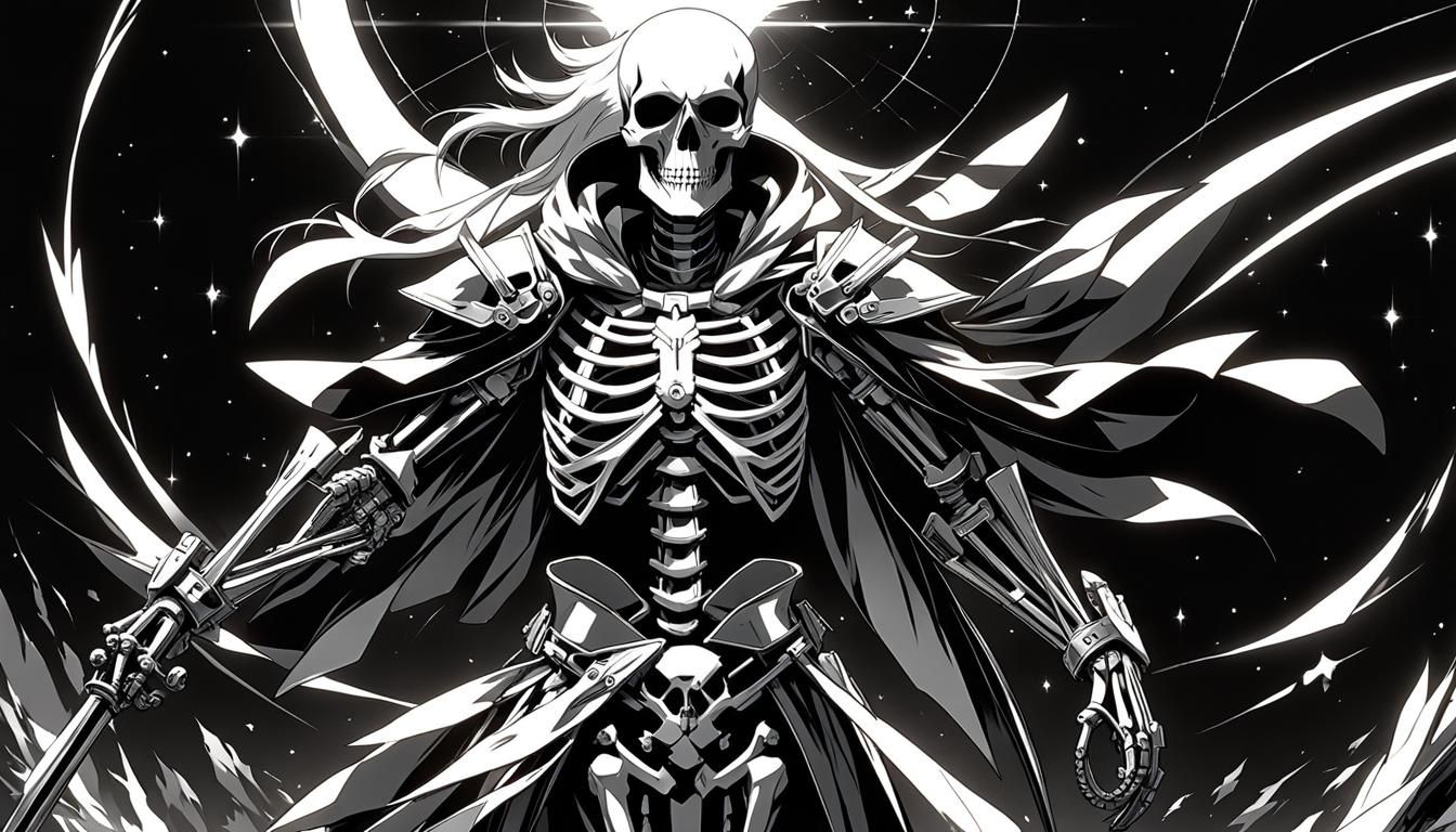 Monochrome Skeleton in T-Pose with Swords, Anime Style