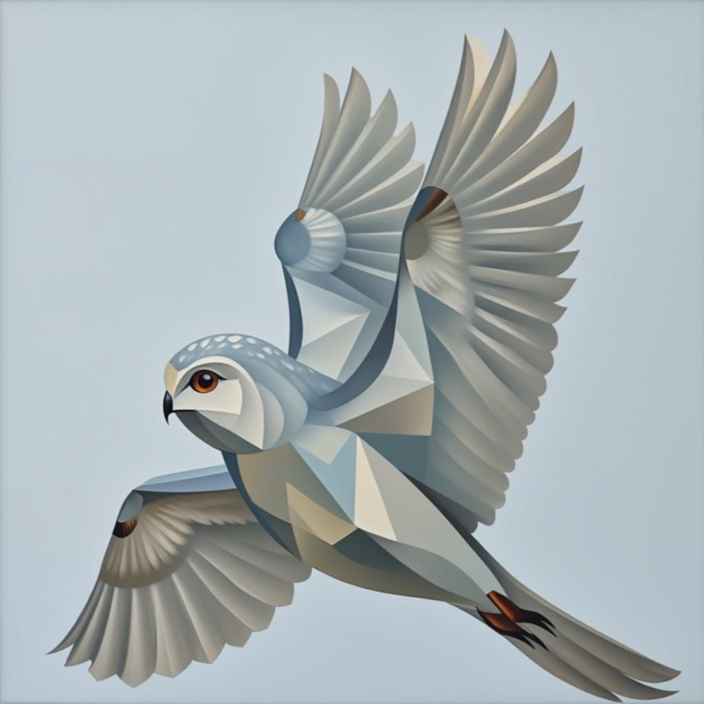 Snowy Owl in Flight: Cubist Style
