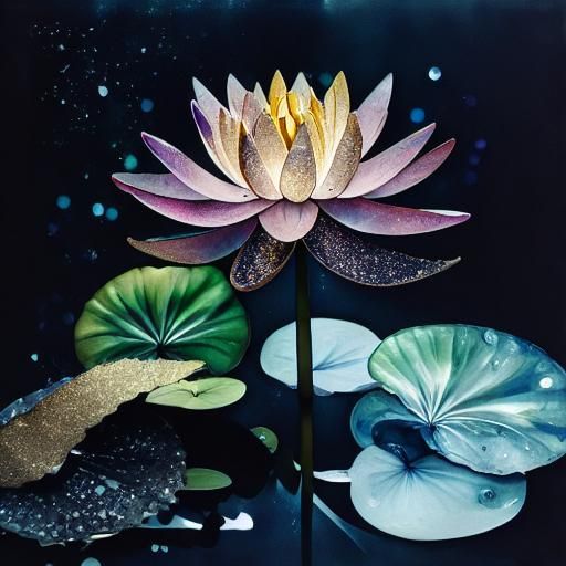 Magical Crystal Water Lily with Glitter Rain