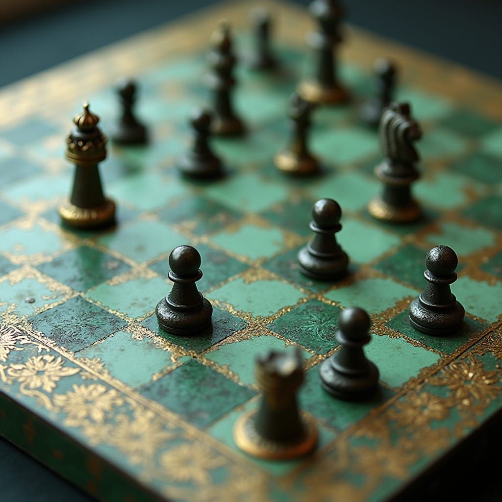 Elegant Chess Board with Gold Edges and 3D Squares