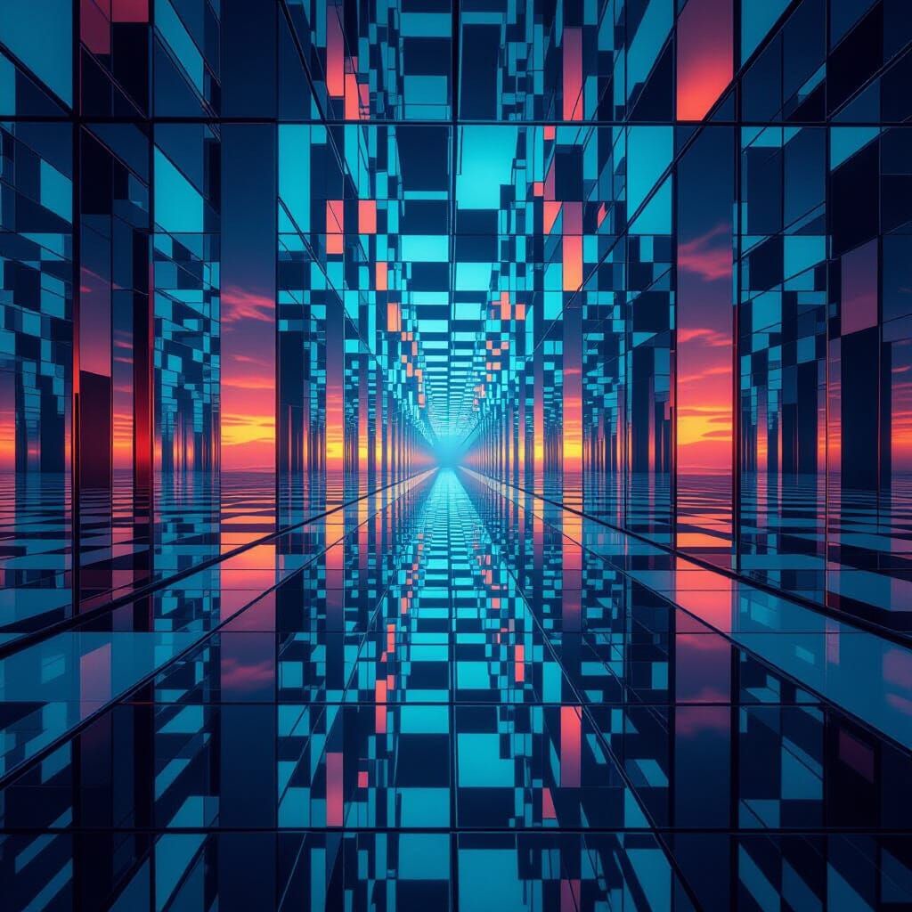 Surreal Mirror Labyrinth Reflecting Infinite Realities in 8K