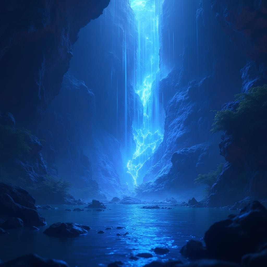 Vibrant Blue Lights in Detailed Matte Painting